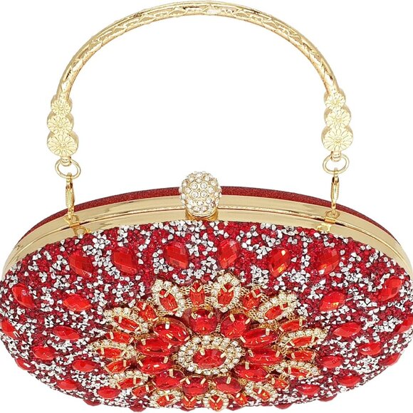 Rhinestone Clutch Purses for Women Evening Wedding Formal - Round Pearl Clasp Ha - Picture 7 of 7